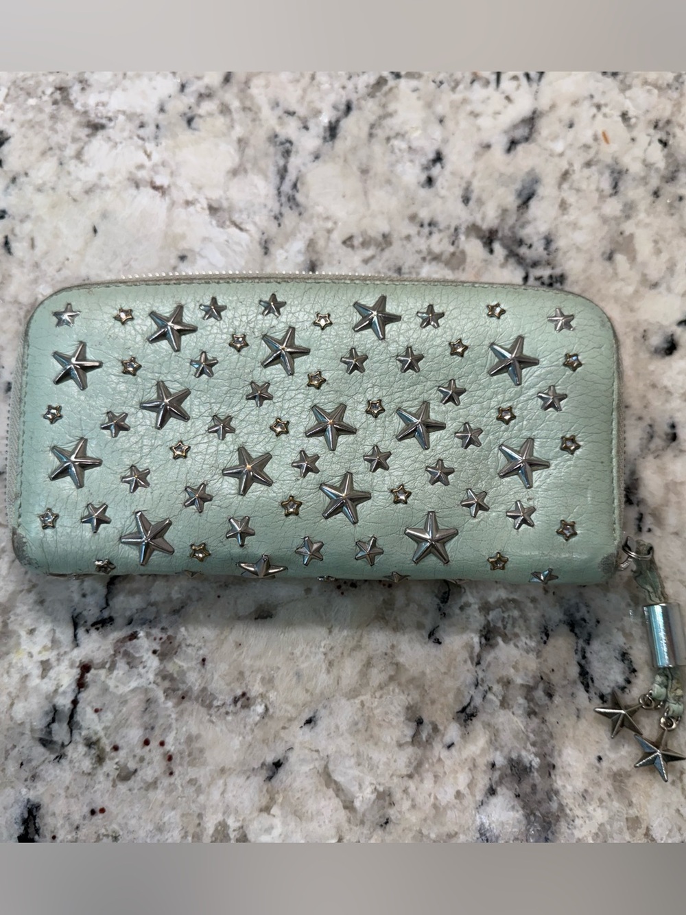 Jimmy Choo EUC Mint Green Star-Stud Zip Wallet